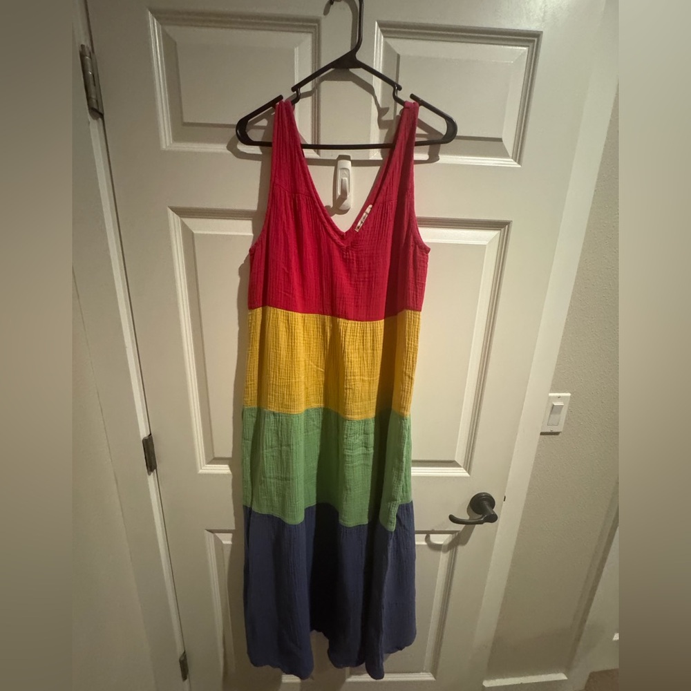 Corinne Double Cloth Rainbow Colorful Sleeveless Maxi Dress. Size Small. - Picture 7 of 10
